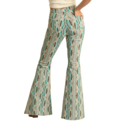 Rock & Roll Cowgirl Turquoise Aztec Stripe Bell Bottoms -Heydudes Cowboy Shop RRWD7PR1AT B
