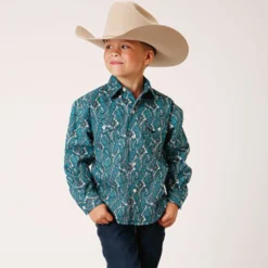 Roper Boys Turquoise Paisley Long Sleeve