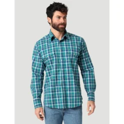 Wrangler Blue And Green Plaid Shirt