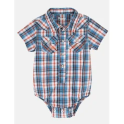 Wrangler Blue & Orange Plaid Onesie