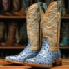 Tanner Mark Women's Blue Ostrich/ Bone Top Square Toe Boots