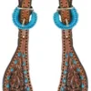 Ladies Black Painted Turquoise Buckstitch Spur Straps