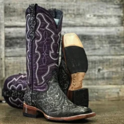 Tanner Mark Women's Rustic Charcoal With Purple Volcano Tops Square Toe Boots -Heydudes Cowboy Shop TML207096