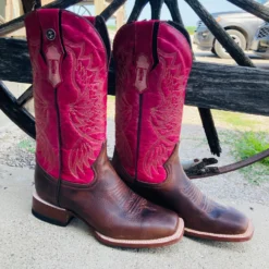 Tanner Mark Women's Chocolate Fuchsia Square Toe Boots -Heydudes Cowboy Shop TML207106a