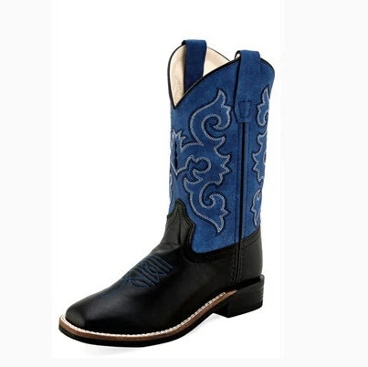 Old West Kid's Blue And Black Square Toe Boot 1 Old West Kid's Blue And Black Square Toe Boot