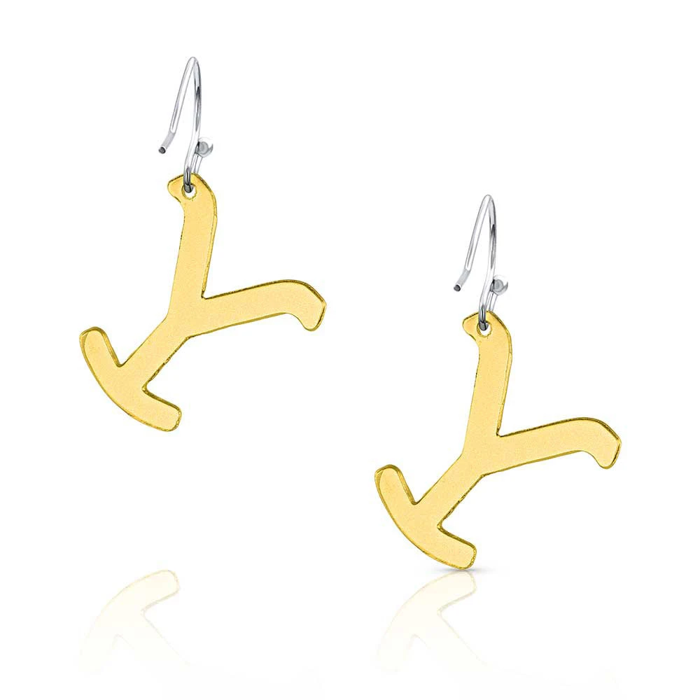 Montana Silversmiths Montana Silversmith's Yellowstone "Y" Brand Gold Earrings 3 Montana Silversmiths Montana Silversmith's Yellowstone "Y" Brand Gold Earrings - Image 3