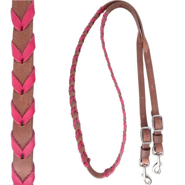 Martin Saddlery Pink Latigo Laced Barrel Reins 1 Martin Saddlery Pink Latigo Laced Barrel Reins
