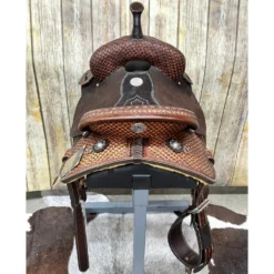 Double J 14 Inch Pozzi Brown Vintage Arrow Wide Tree Barrel Saddle -Heydudes Cowboy Shop doubleback