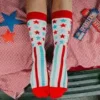 Light Blue And Red Stars And Stripes Socks