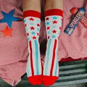 Light Blue And Red Stars And Stripes Socks