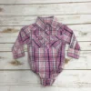 Crazy Cowboy Pink, White, And Navy Plaid Girl Western Onesie
