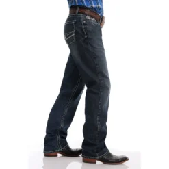 Cinch Dark Stonewash Performance Denim Grant Jeans -Heydudes Cowboy Shop mb69637001 2 2101 detail scaled