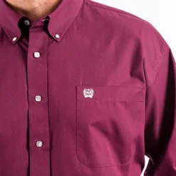 Cinch Burgundy Solid Long Sleeve Shirt -Heydudes Cowboy Shop mtw1104239 4 1324 detail