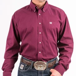 Cinch Burgundy Solid Long Sleeve Shirt