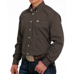 Cinch Men's Brown Geometric Shirt -Heydudes Cowboy Shop mtw1105487 3 1468 detail