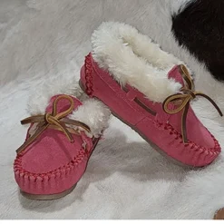 Minnetonka Pink Suede "Charley" Children's Slippers -Heydudes Cowboy Shop pinkminn5