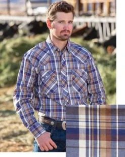 Blue And Tan Plaid Long Sleeve Shirt