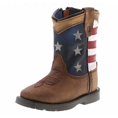 Toddler's Brown Stars And Stripes Square Toe Boots 1 Toddler's Brown Stars And Stripes Square Toe Boots