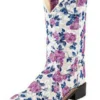 Children's White And Lilac Floral Square Toe Boots