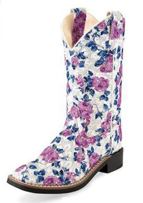 Children's White And Lilac Floral Square Toe Boots 1 Children's White And Lilac Floral Square Toe Boots