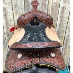 Paul Taylor Chocolate Floral Tooled Youth Saddle -Heydudes Cowboy Shop yback